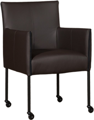 Donkerbruine leren moderne kuipstoel Desire - poot rond zwart met wiel - Hermes Leer Caffe (donkerbruin leer)