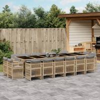 17-delige Tuinset met kussens poly rattan gemengd beige