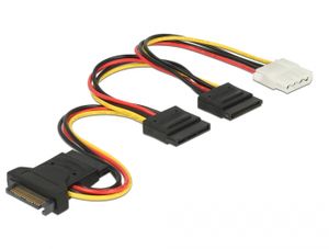 Delock 60171 Voedingskabel SATA 15-pins stekker > 3 x SATA-bus + 1 x Molex 4-pins female 20cm (PCB)