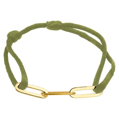 Armband Drie Ovale schakels satijn-zilver mosgroen-goudkleurig 13-26 cm