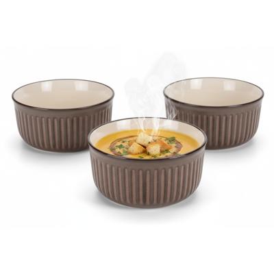 Soepkom Striped - 2x - bruin - 14 x 7 cm - keramiek - kommetjes - 500 ml