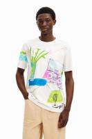 T-shirt met tekeningenprint - WHITE - S