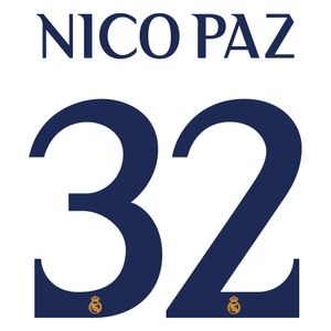 Nico Paz 32 (Officiële Real Madrid Bedrukking 2023-2024)