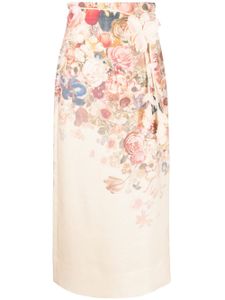 ZIMMERMANN jupe mi-longue en lin à fleurs - Rose