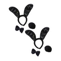 2x stuks bunny verkleed setje - zwart - 3-delig - dames - konijnen accessoires - bunnysetje