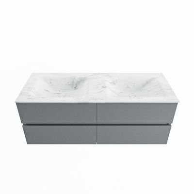 MONDIAZ VICA-DLUX 130cm badmeubel onderkast Plata 4 lades. Inbouw wastafel CLOUD dubbel zonder kraangat, kleur Opalo.
