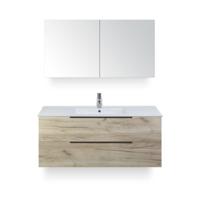 Seville Badmeubelset 120 cm - 2 laden Craft Oak Edge - Wastafel Enjoy Enkel - met Spiegelkast