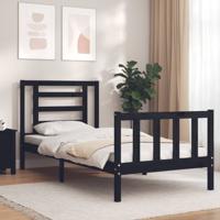 Bedframe met hoofdbord massief hout zwart