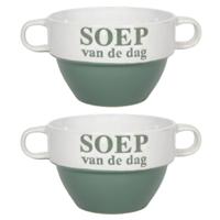 Soepkommen - 2x - Soep van de dag - keramiek - D12 x H8 cm - groen - Stapelbaar