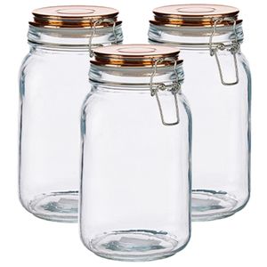 Set van 3x stuks glazen luxe keuken voorraadpotten/voorraadbussen met klepdeksel koper 1500 ml