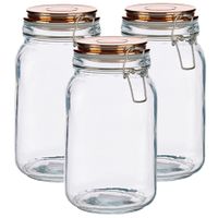 Set van 3x stuks glazen luxe keuken voorraadpotten/voorraadbussen met klepdeksel koper 1500 ml