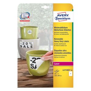 Avery afneembare weerbestendige etiketten ft 210 x 297 mm (b x h), wit, doos van 20 etiketten