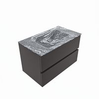 MONDIAZ VICA-DLUX 80cm badmeubel onderkast Dark grey 2 lades. Inbouw wastafel CLOUD midden zonder kraangat, kleur Lava, en spiegel model SPOT