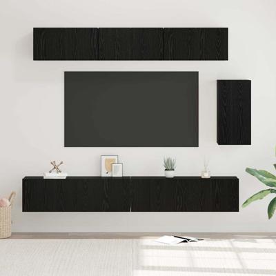 Tv-meubelset 6 pcs Zwart eiken 100 x 30 x 30 cm Bewerkt hout