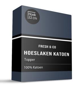 Topper Hoeslaken - Katoen - Navy - Verkoelend - 90x200 cm - Blauw - Fresh and Co - Dekbed-Discounter.nl