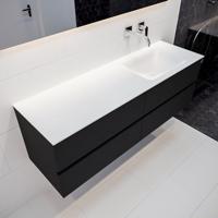 Mondiaz Vica Cloud badmeubel zwart mat 150 cm 4 lades solid surface enkele spoelbak rechts zonder kraangat