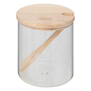 Suikerpot - glas/bamboe hout - transparant/naturel - 8 x 11 cm - luxe uitvoering - 400 ml