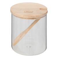 Suikerpot - glas/bamboe hout - transparant/naturel - 8 x 11 cm - luxe uitvoering - 400 ml