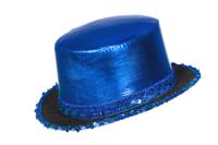 Hoge hoed lamee met paillettenband blauw