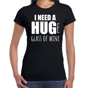 Need a huge glass of wine / Groot glas wijn nodig drank fun t-shirt zwart voor dames 2XL  -
