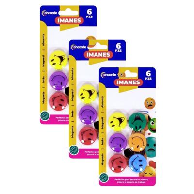Magneten rond - smile design - multi kleuren - 18x stuks - D3 cm - hobby/koelkast magneetjes