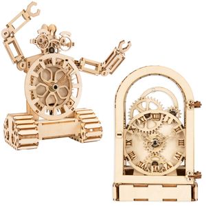 Houten Bouwpakket - Combideal met Robot Klok & Vintage Klok