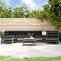 8-delige Loungeset met kussens massief hout grijs