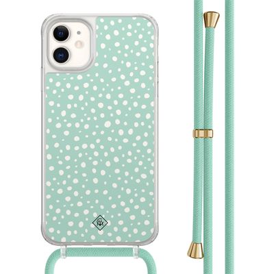 iPhone 11 hoesje met mint koord - Mint dots