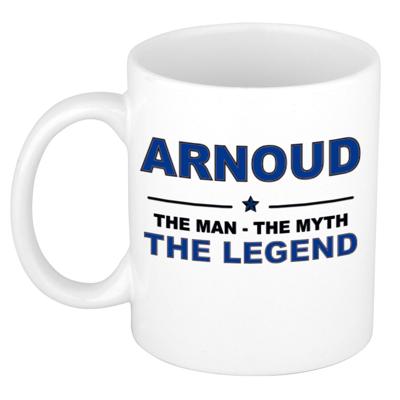Arnoud cadeau mok - man myth legend - naam koffiemok / beker - wit en blauw - 300 ml