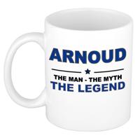 Arnoud cadeau mok - man myth legend - naam koffiemok / beker - wit en blauw - 300 ml