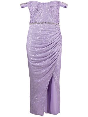 Self-Portrait robe courte brodée de sequins à épaules dénudées - Violet