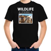 Alpaca t-shirt met dieren foto wildlife of the world zwart voor kinderen