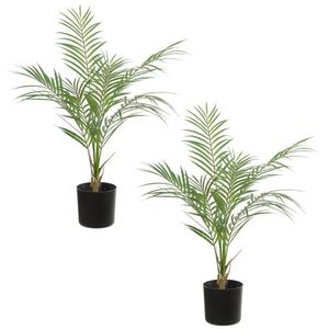 Set van 2x stuks groene areca palm Dypsis Lutescens kunstplanten in zwarte kunststof pot 60 cm