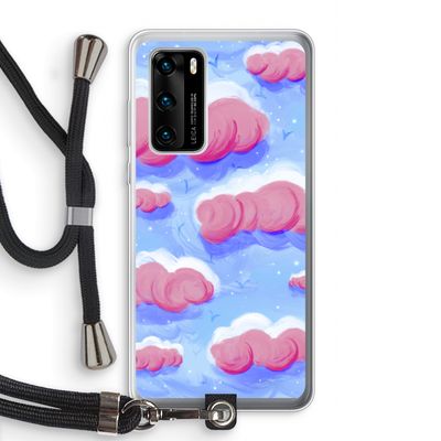 Roze wolken met vogels: Huawei P40 Transparant Hoesje met koord