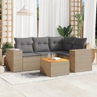 5-delige Loungeset met kussens poly rattan beige