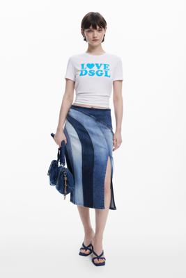 Midirok van denim met panelen - BLUE - XS