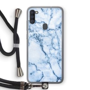Blauw marmer: Samsung Galaxy A11 Transparant Hoesje met koord