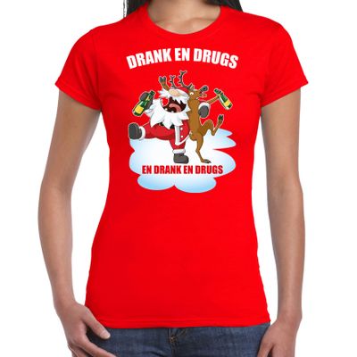 Fout Kerstshirt / outfit Drank en drugs rood voor dames Fout Kerstshirt / outfit Drank en drugs rood voor dames
