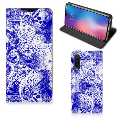 Mobiel BookCase Xiaomi Mi 9 Angel Skull Blauw