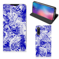 Mobiel BookCase Xiaomi Mi 9 Angel Skull Blauw