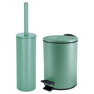 Badkamer/toilet accessoires set - WC-borstel en pedaalemmer 5L - metaal - salie groen