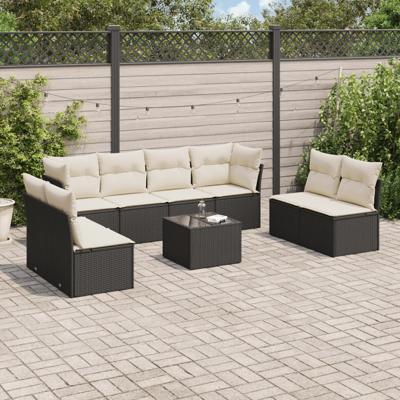 9-delige Loungeset met kussens poly rattan zwart