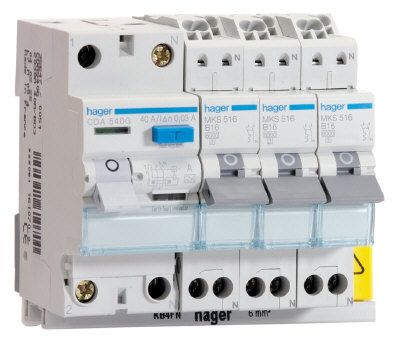 Hager VKS03COMBI aardlekschakelaar met 3x lichtgroep