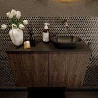 Mondiaz Fowy toiletmeubel 80cm dark brown met blad en waskom urban rechts zonder kraangat