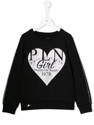 Philipp Plein Junior sweat à motif de cœur - Noir