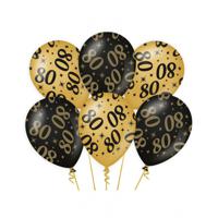 80 jaar verjaardag feest ballonnen - 6x stuks - zwart/goud - leeftijd - 30 cm - versiering