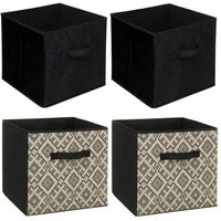 Set van 4x stuks opbergmanden/kastmanden 29 liter zwart/creme polyester 31 x 31 x 31 cm - Opbergmanden - thumbnail