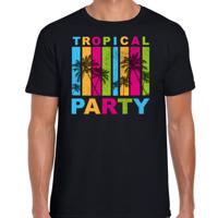 Tropical party T-shirt voor heren - palmbomen - zwart - carnaval/themafeest - thumbnail