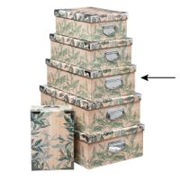 5Five Opbergdoos/box - Green leafs print op hout - L40 x B26.5 x H14 cm - Stevig karton - Leafsbox   -