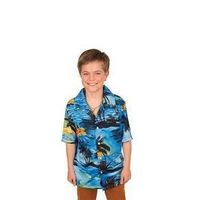 Hawaii blouse/overhemd blauw voor jongens - thumbnail